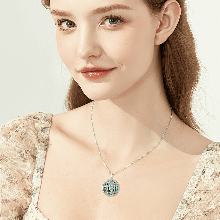 Tree of Life Dog Necklace Sterling Silver with Abalone Shell Animal Pendant Jewelry Birthday Anniversary Mothers Valentines Day Gifts for Women