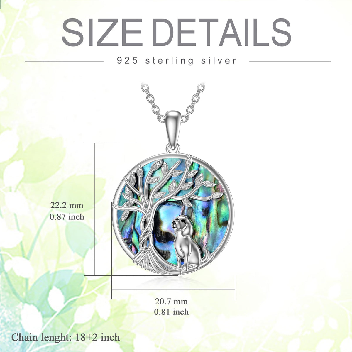 Tree of Life Dog Necklace Sterling Silver with Abalone Shell Animal Pendant Jewelry Birthday Anniversary Mothers Valentines Day Gifts for Women