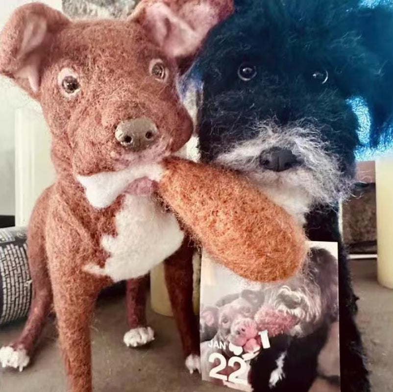 Custom Needle Felted Dog Figurine – Handmade Wool Pet Replica from Photo, Dog Memorial Keepsake