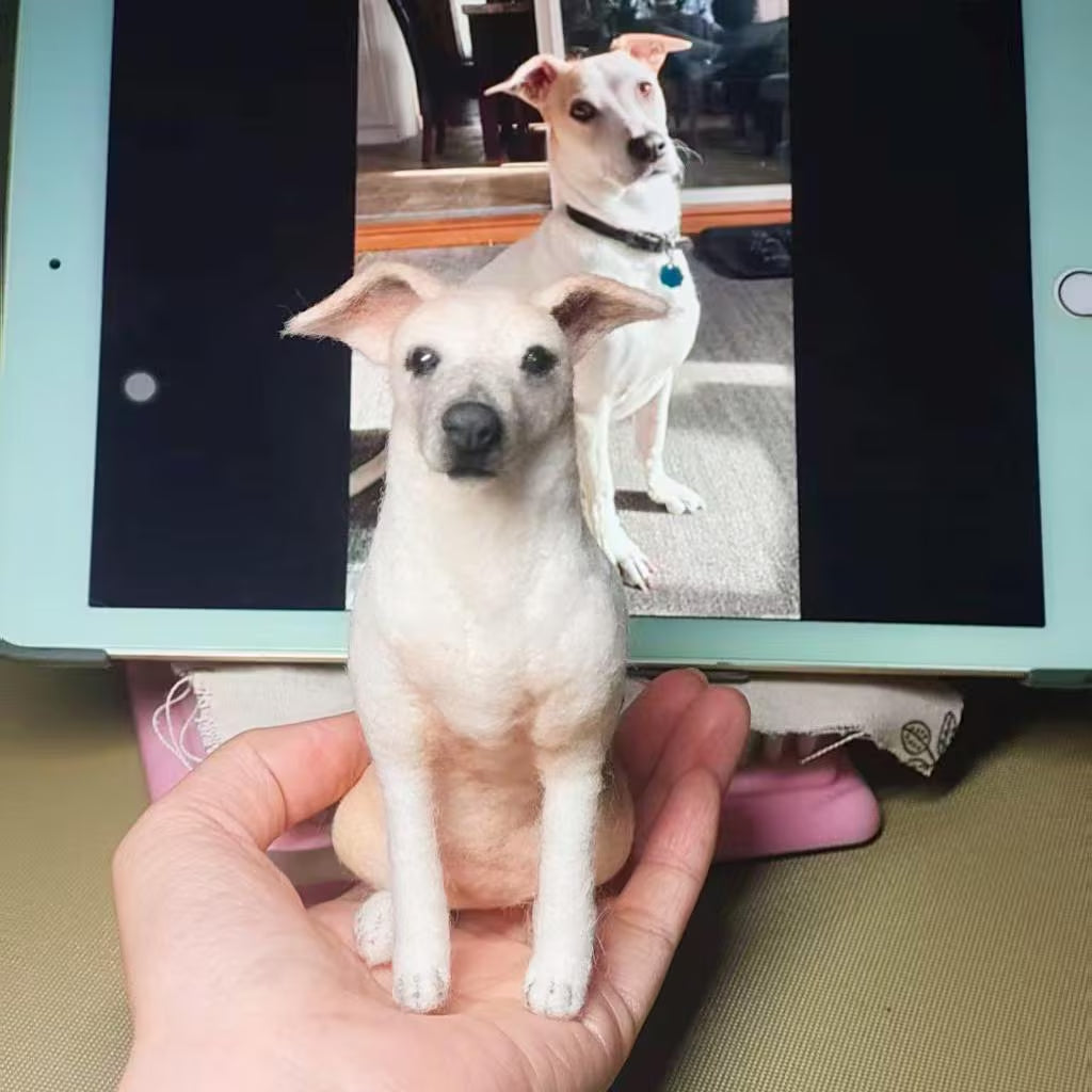 Custom Needle Felted Dog Figurine – Handmade Wool Pet Replica from Photo, Dog Memorial Keepsake