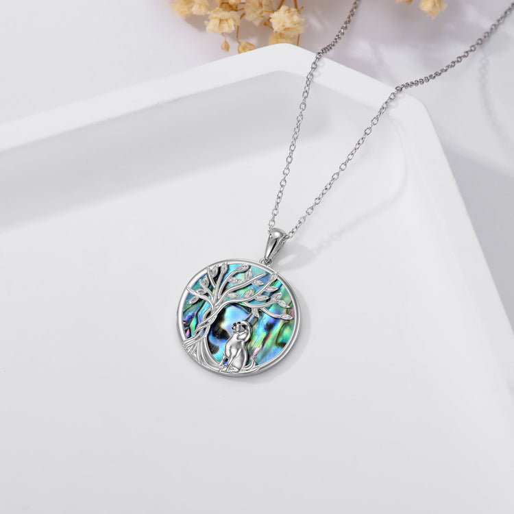 Tree of Life Dog Necklace Sterling Silver with Abalone Shell Animal Pendant Jewelry Birthday Anniversary Mothers Valentines Day Gifts for Women