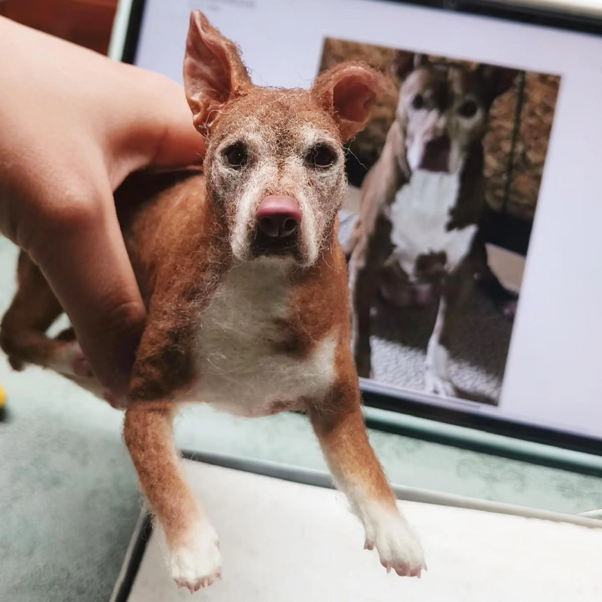 Custom Needle Felted Dog Figurine – Handmade Wool Pet Replica from Photo, Dog Memorial Keepsake