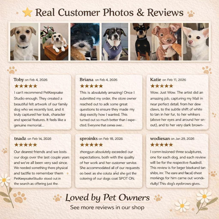 Custom Needle Felted Dog Figurine – Handmade Wool Pet Replica from Photo, Dog Memorial Keepsake