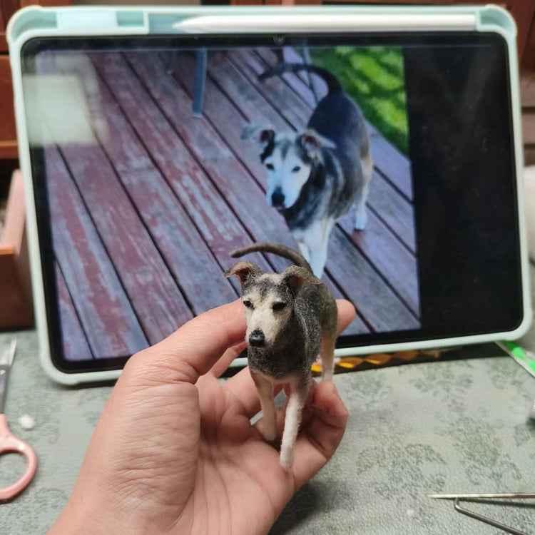 Custom Needle Felted Dog Figurine – Handmade Wool Pet Replica from Photo, Dog Memorial Keepsake