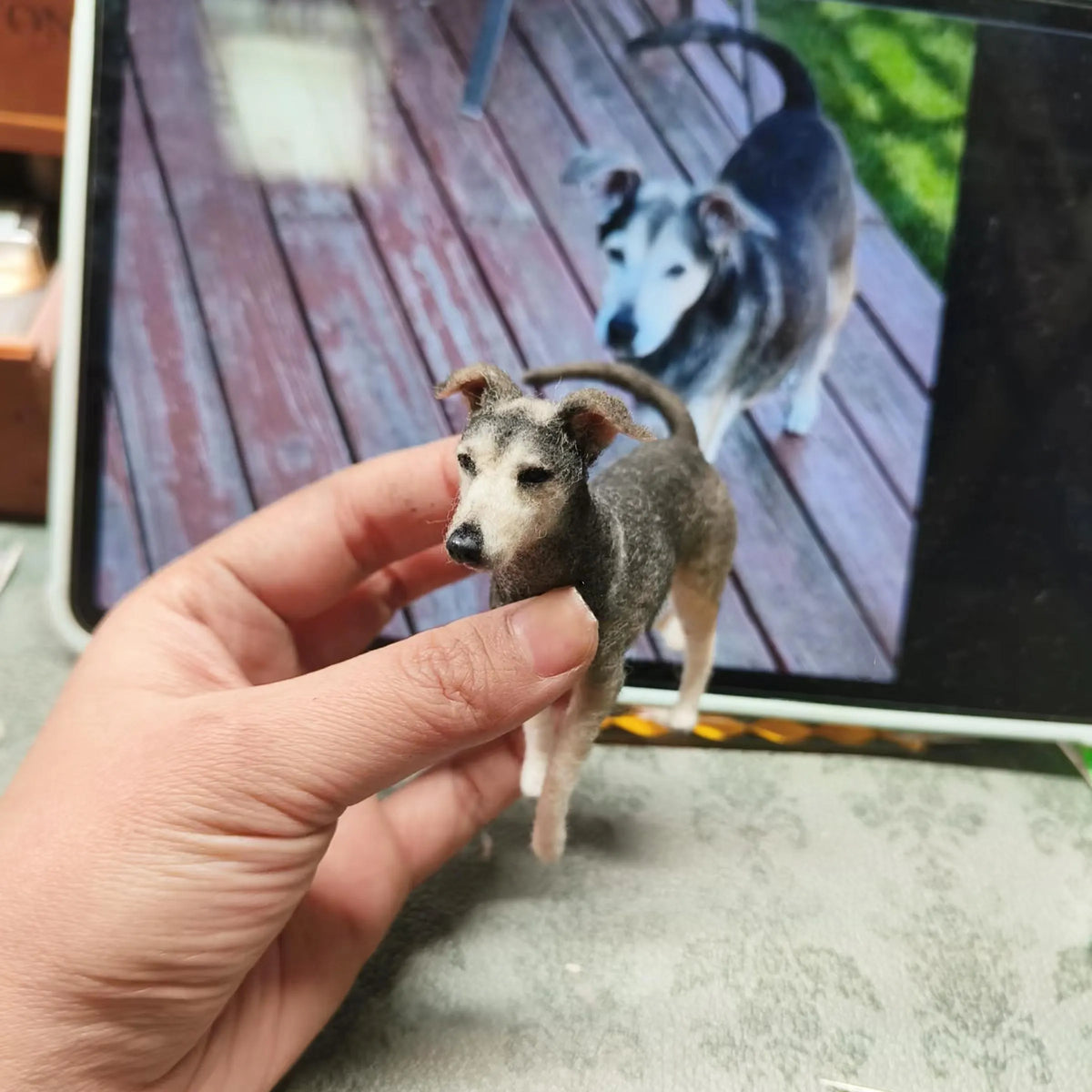 Custom Needle Felted Dog Figurine – Handmade Wool Pet Replica from Photo, Dog Memorial Keepsake