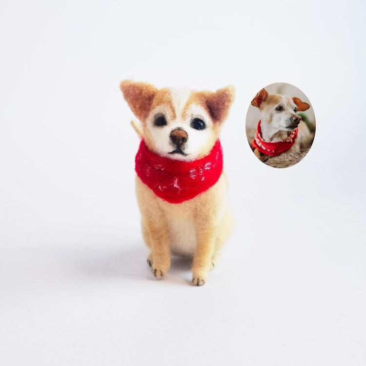 Custom Needle Felted Dog Figurine – Handmade Wool Pet Replica from Photo, Dog Memorial Keepsake