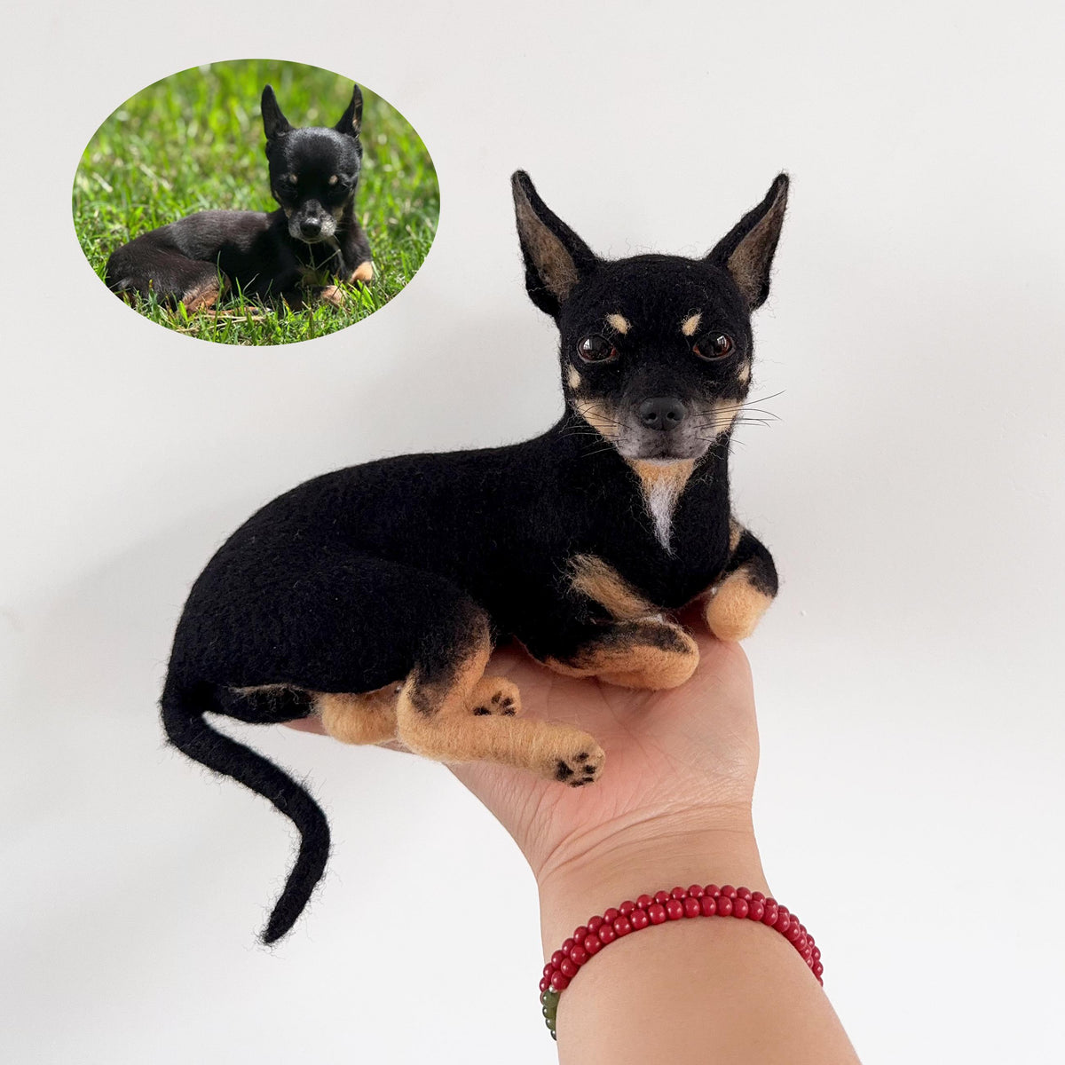 Custom Needle Felted Dog Figurine – Handmade Wool Pet Replica from Photo, Dog Memorial Keepsake
