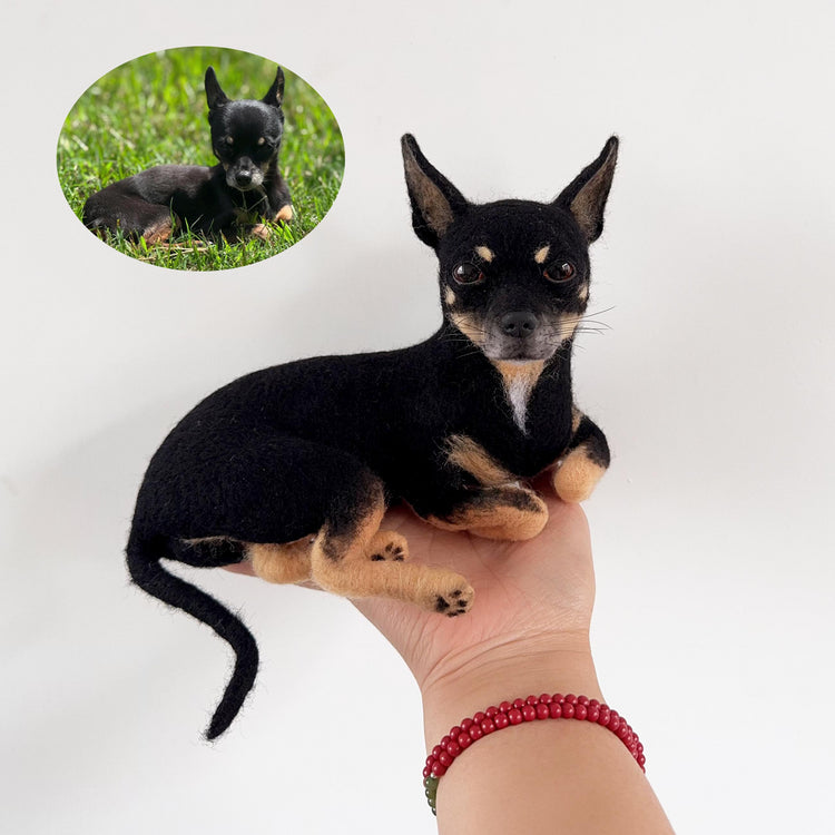 Custom Needle Felted Dog Figurine – Handmade Wool Pet Replica from Photo, Dog Memorial Keepsake
