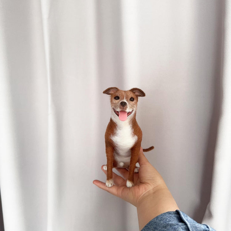 Custom Needle Felted Dog Figurine – Handmade Wool Pet Replica from Photo, Dog Memorial Keepsake