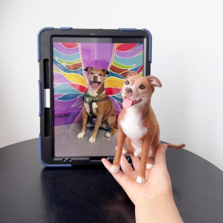 Custom Needle Felted Dog Figurine – Handmade Wool Pet Replica from Photo, Dog Memorial Keepsake